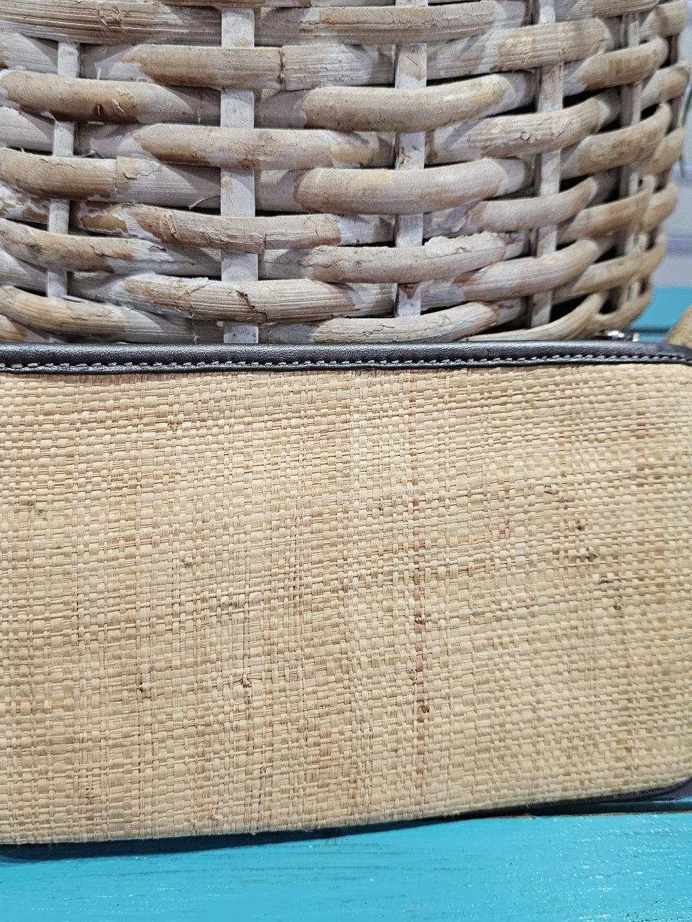 Coach Raffia Floral Appliqué Tote Bag, Lavender Lining Includes Wallet Pre Owned - Picture 4 of 14